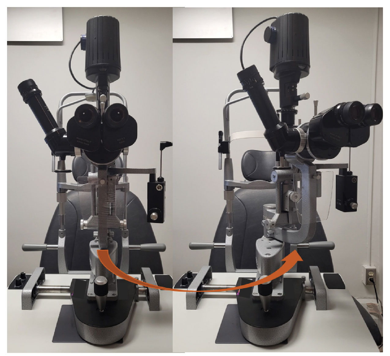 Fig. 2. The entire ocular-light source unit can be turned to adjust the orientation of the light source. 