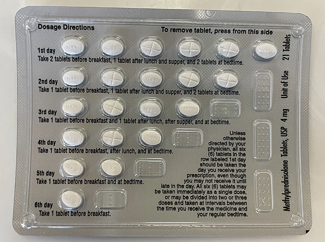 Fig. 2. Medrol Dosepak (4mg) showing easy-to-follow instructions for patients with a built-in taper. 