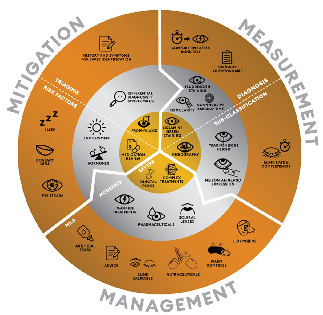 The WCO Alcon Dry Eye Wheel distills much of the TFOS DEWS II report's clinical guidance into a simple conceptual model to follow.