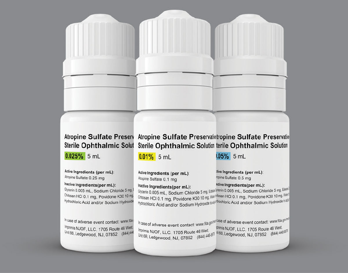 Harrow Health offers three concentrations of atropine, although use of these (or other) formulations for myopia remains off-label at present in the United states. Vyluma continues to pursue FDA approval of its low-dose atropine product, code named NVK-002.